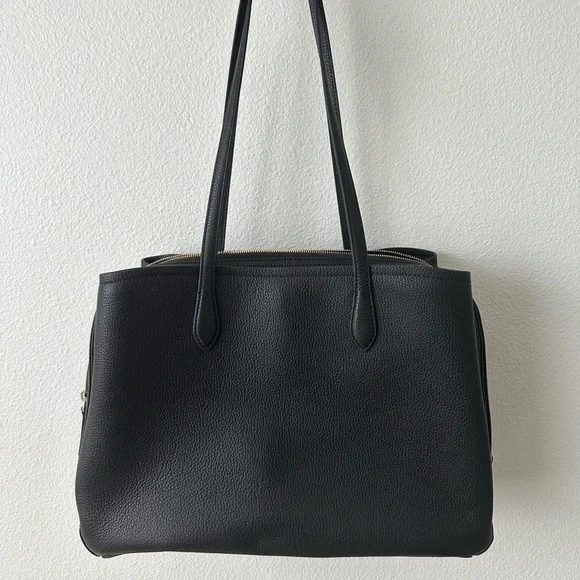 NWOT QUINCE Italian Black Leather Triple Compartment Work Bag - Picture 8 of 13